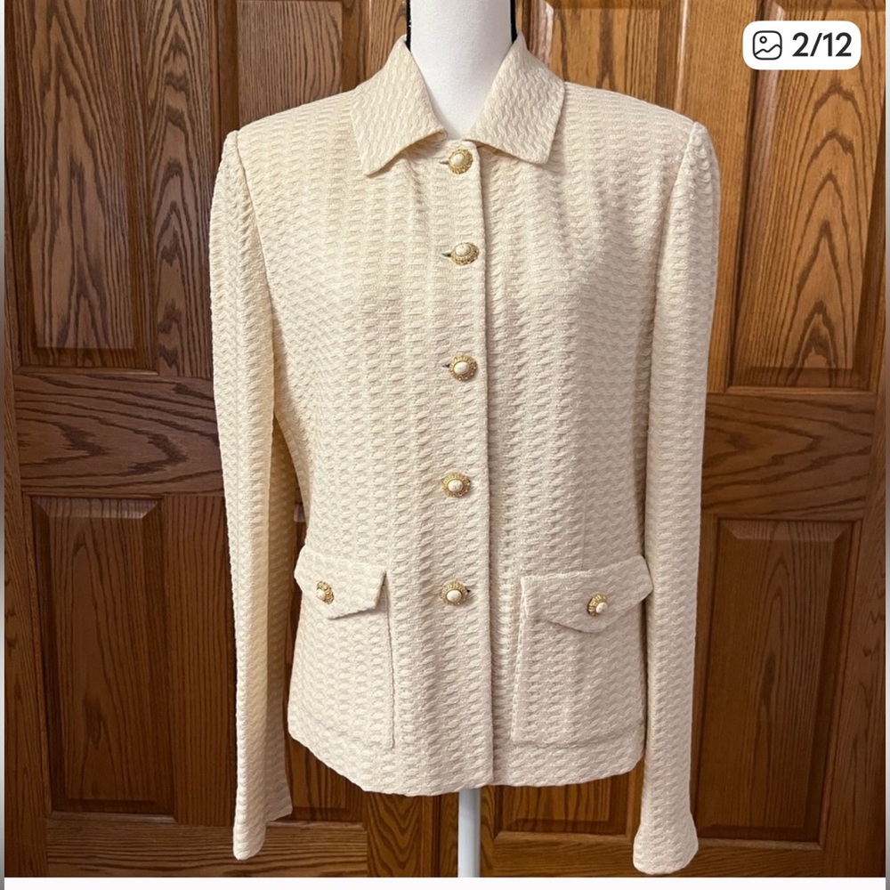 St. John Collection Cream Blazer with Floral Accents - Picture 1 of 9